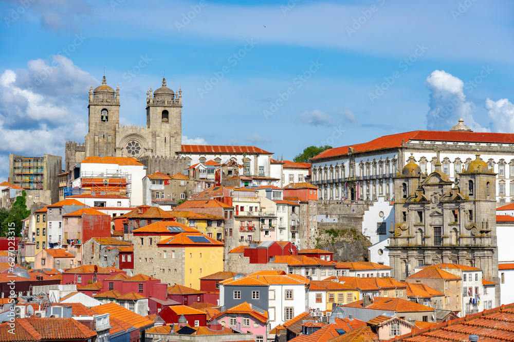 Beautiful cityscape of Porto Portugal with churches and rooftops