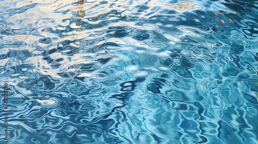 Ripples on the blue pool water. Shiny waves of clean pool water. Generated AI.