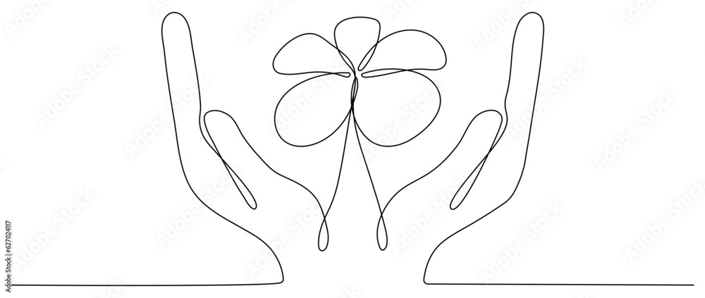 Hands hold flower continuous line art drawing. Plumeria one line symbol ...