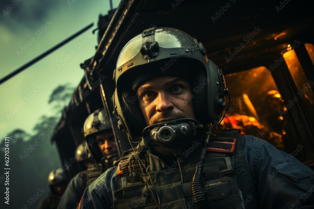 Powerful imagery of marines operating aircraft and helicopters, demonstrating their aerial prowess. Generative AI