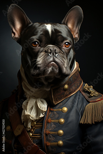 french bulldog wearing a soldier uniform, Generative AI