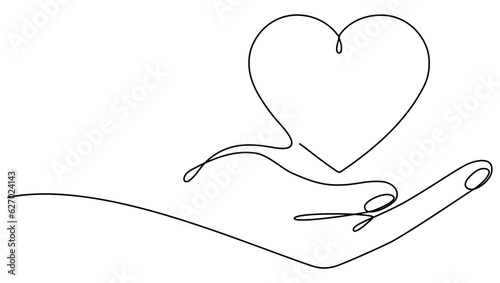 Fotografiet Hand holding heart continuous one line drawing