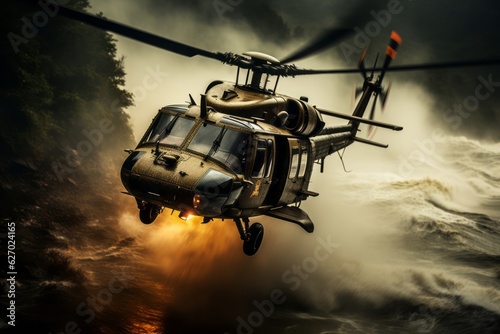 Powerful imagery of marines operating aircraft and helicopters, demonstrating their aerial prowess. Generative AI