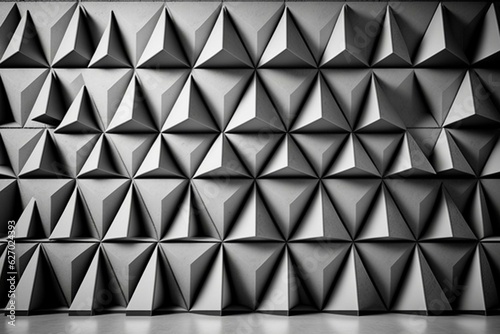 3D polished triangular tiles on concrete wall. Futuristic wallpaper. Generative AI