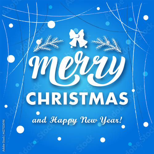 Merry Christmas white lettering on textured background. Hand drawn vector illustration with text decor for greeting card or decor and advertising. Positive holiday festive quote for banner or concept