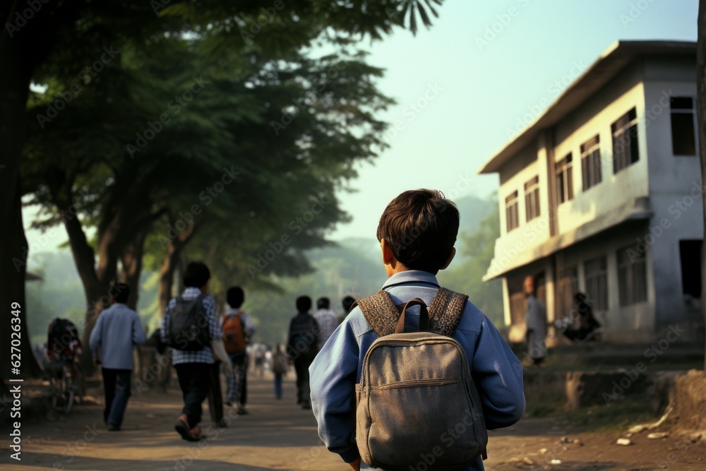 Children go to school, asian kids in schoolyard Children go to school, asian kids in schoolyard