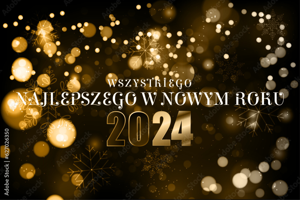 karta lub baner, aby życzyć szczęśliwego nowego roku 2024 w złocie