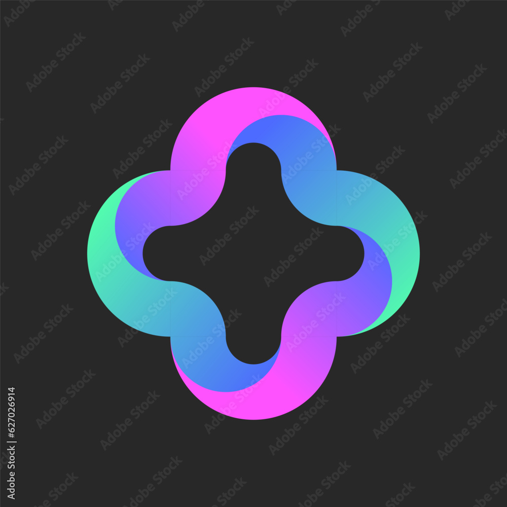 Cross shape 3d logo ribbons pattern vibrant gradient colors, creative plus sign concept sticker design. Cross shape 3d logo ribbons pattern vibrant gradient colors, creative plus sign concept sticker design.