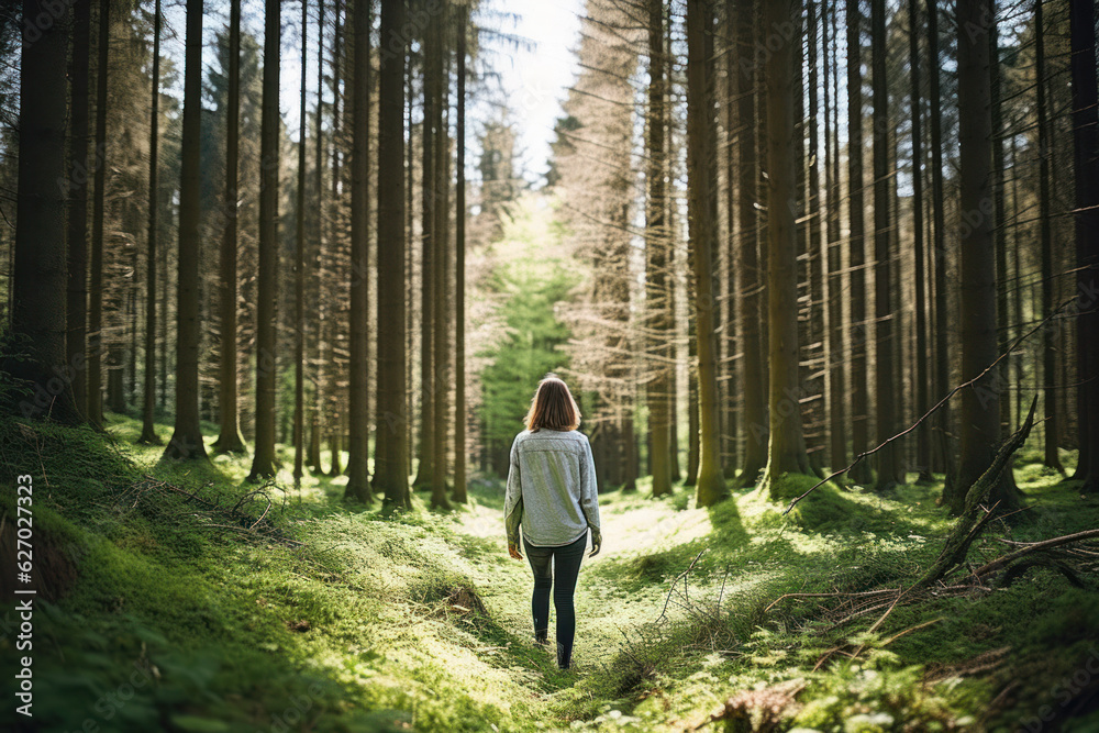 woman standing in forest