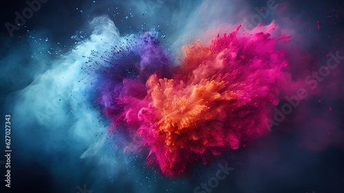 An illustration of a heart made of colorful powder, symbolizing the beauty and energy. Generative Ai © hassanmim2021
