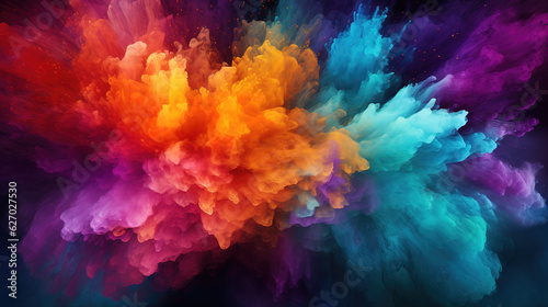 Colorful mixed rainbow powder explosion isolated on white background. Generative Ai
