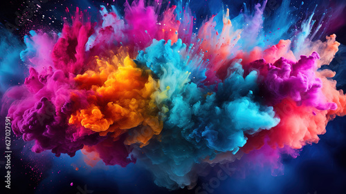 Colorful mixed rainbow powder explosion isolated on white background. Generative Ai