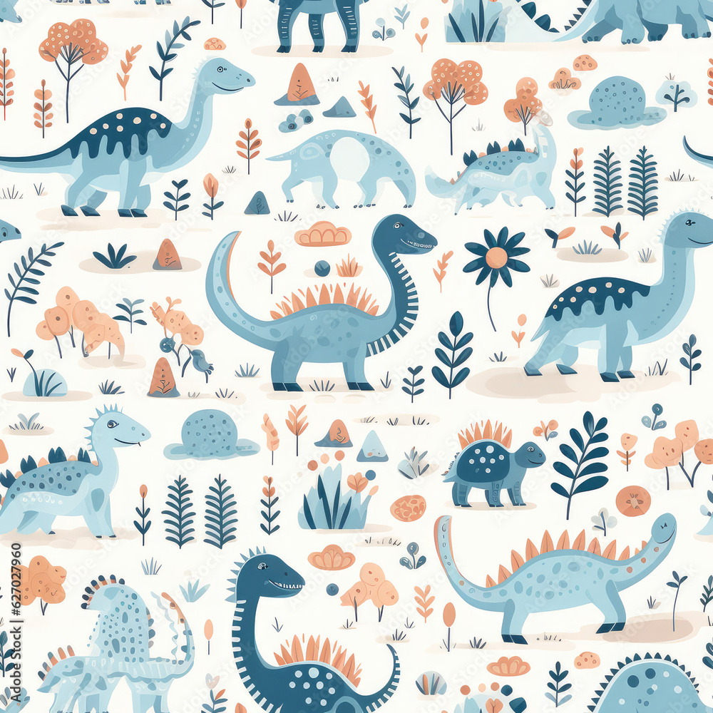 Cartoon dinosaurs childish seamless repeat pattern Cartoon dinosaurs childish seamless repeat pattern