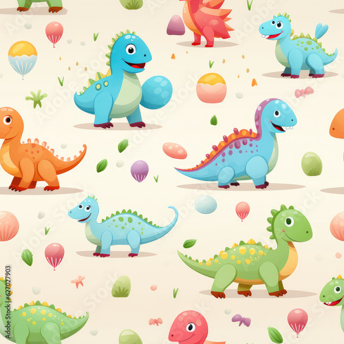 Cartoon dinosaurs childish seamless repeat pattern