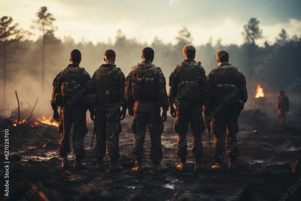 A group of marines standing shoulder to shoulder in unity, showcasing camaraderie and teamwork. Generative Ai A group of marines standing shoulder to shoulder in unity, showcasing camaraderie and teamwork. Generative Ai
