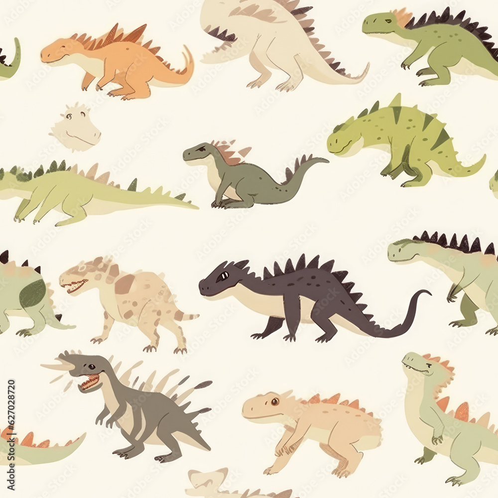 Cartoon dinosaurs childish seamless repeat pattern
