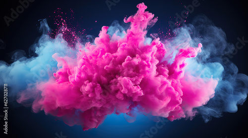 Blue and pink smoke effect on black background. Generative Ai
