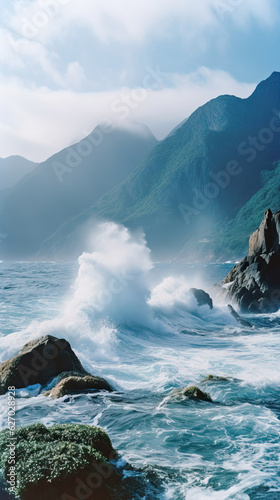 Rocky Coastline with Crashing Waves,waves crashing on the rocks