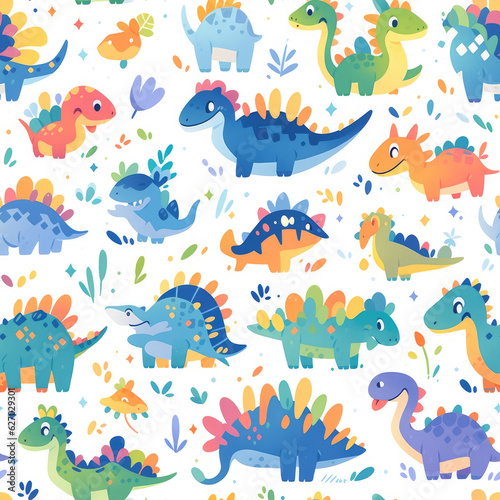 Cartoon dinosaurs childish seamless repeat pattern 