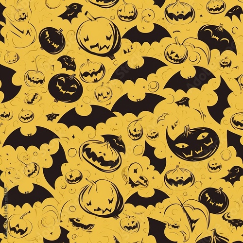 happy Halloween background pumpkins haunted houses bats candles trees moon orange and black background