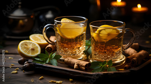 Ginger tea with lemon and honey Generative AI