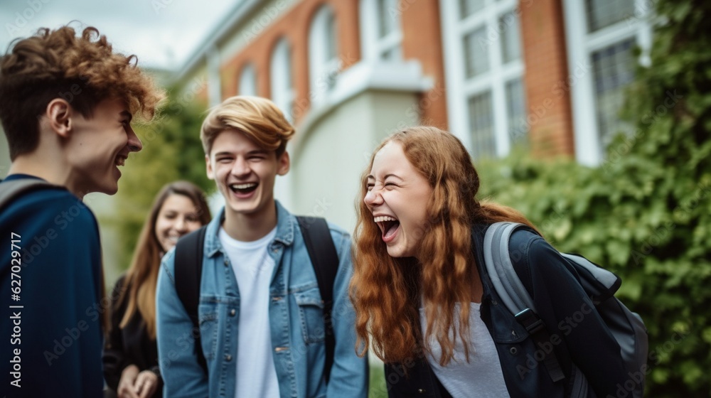 Multiracial university students in campus talk and have fun outdoors. Multiracial university students in campus talk and have fun outdoors.