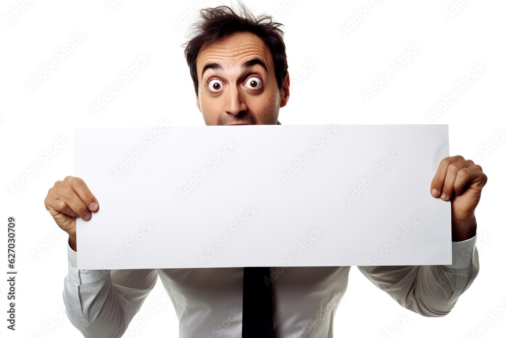 Holding blank poster isolated, copyspace, mockup. Blank space to enter text, advertising, message. Promoting the product on the market. marketing. Generative AI Holding blank poster isolated, copyspace, mockup. Blank space to enter text, advertising, message. Promoting the product on the market. marketing. Generative AI