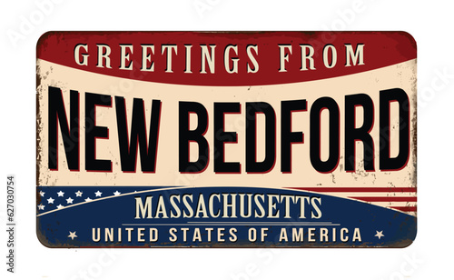 Greetings from New Bedford vintage rusty metal sign