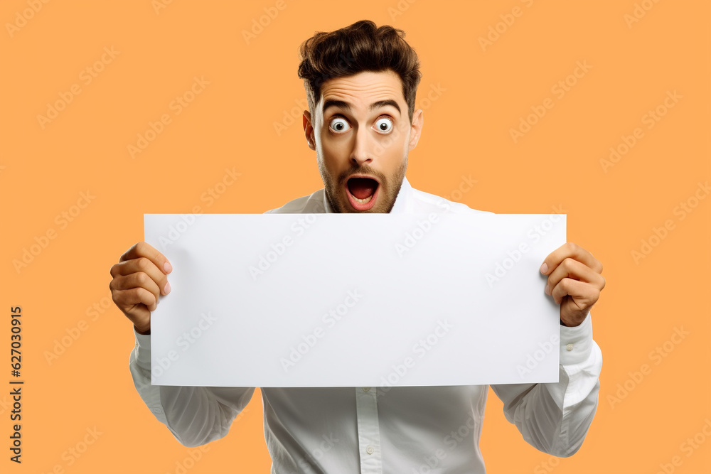 Holding blank poster isolated, copyspace, mockup. Blank space to enter text, advertising, message. Promoting the product on the market. marketing. Generative AI Holding blank poster isolated, copyspace, mockup. Blank space to enter text, advertising, message. Promoting the product on the market. marketing. Generative AI