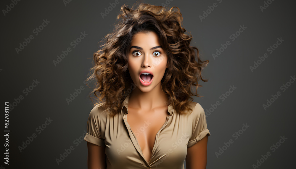 Naklejka premium Woman looking shocked on subtle background 