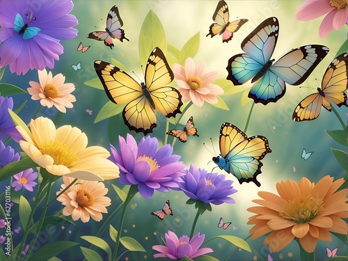 colourful butterflies in flower garden © Rushikesh