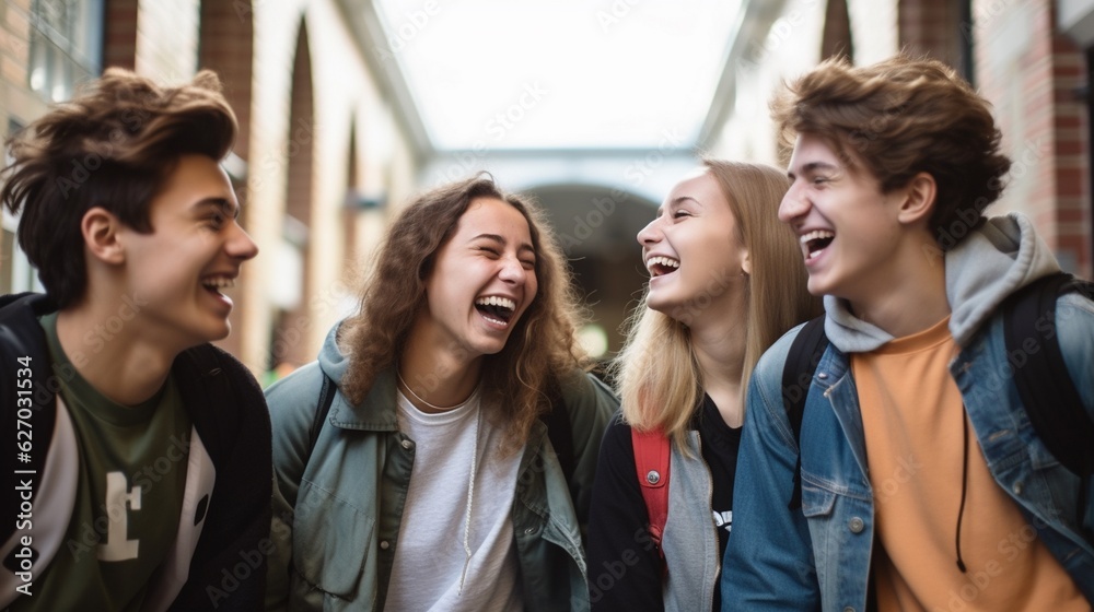 Multiracial university students in campus talk and have fun outdoors. Multiracial university students in campus talk and have fun outdoors.