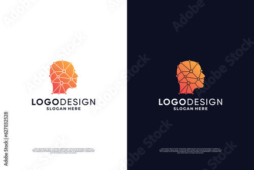 Artificial intelligence logo design. Digital brain connection logo.