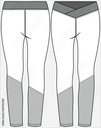 CUT AND SEW PANEL LEGGING WITH ACTIVE PSYCHEDELLIC PRINT AND V CUT WAIST DETAIL DESIGNED FOR WOMEN AND TEEN GIRLS IN VECTOR FILE