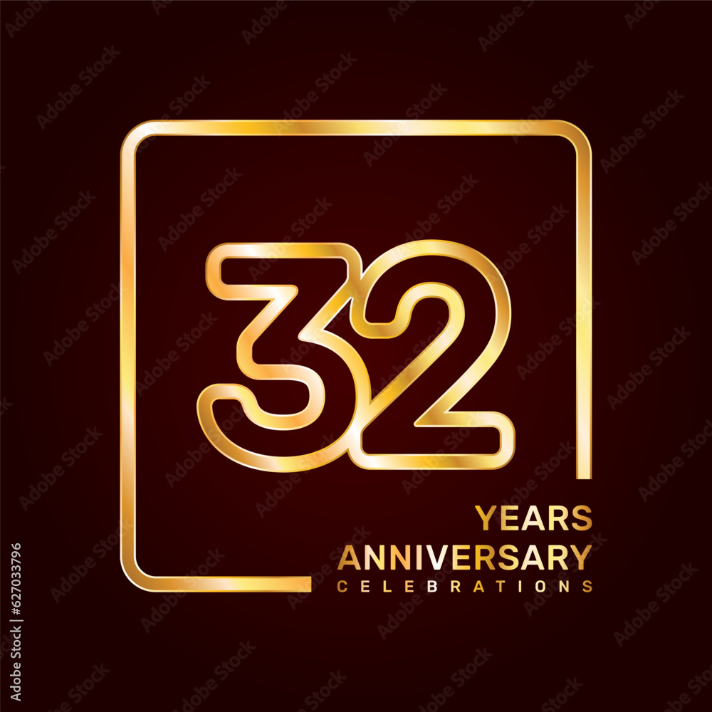 Fototapeta premium 32th anniversary template design with double line numbers in gold color, vector template