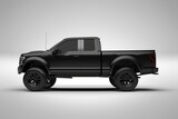 3D illustration of black pickup truck from the side on a white background. Generative AI