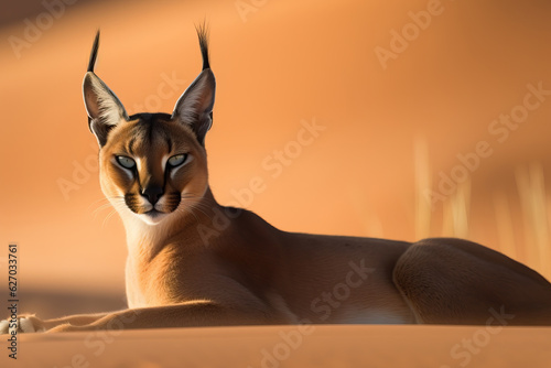 Beautiful portrait of a caracal in the African desert. Amazing african wildlife. Generative Ai photo