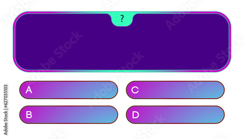 Vector template question and answers frame template neon style for quiz game, exam, tv show, school, examination test. Illustration 10 eps