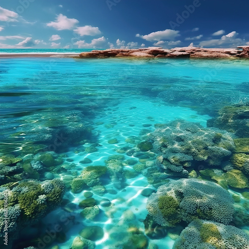 Abstract beautiful sandy beaches background with crystal clear waters of the sea and the lagoon