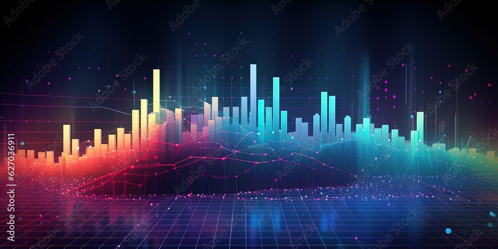 Generative AI, stock market chart lines, financial graph on technology abstract background represent financial crisis, financial meltdown. Technology concept, trading market concept..