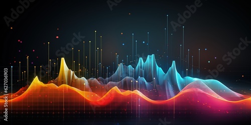 Generative AI, stock market chart lines, financial graph on technology abstract background represent financial crisis, financial meltdown. Technology concept, trading market concept..