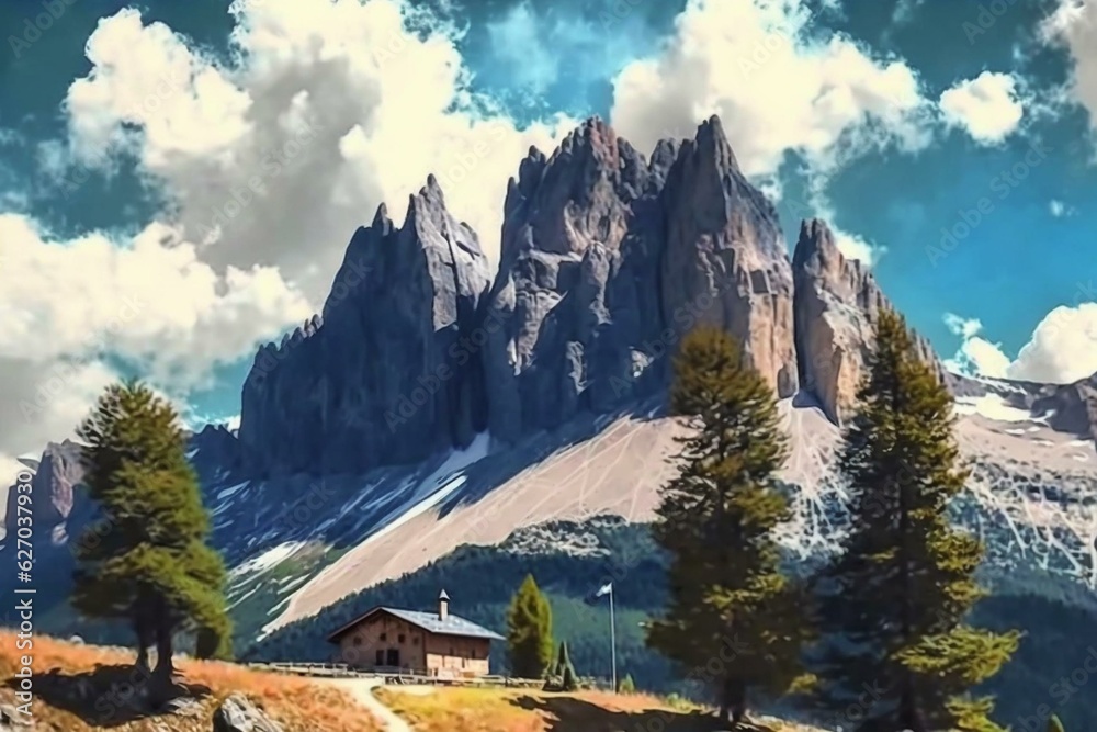 A digital painting of the Italian Dolomites. Generative AI