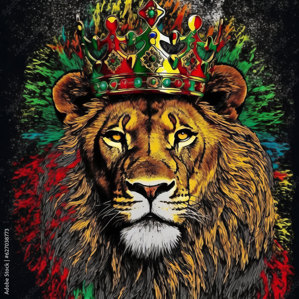 Lion with the colors of reggae, Lion with crown, Lion king, lion king ...