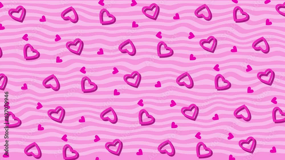 Love Pink Patterns background in pink and white colors with hearts on seamless loops. Perfect for Valentine's Day, baby, beauty, fantasy, magical, princess videos.