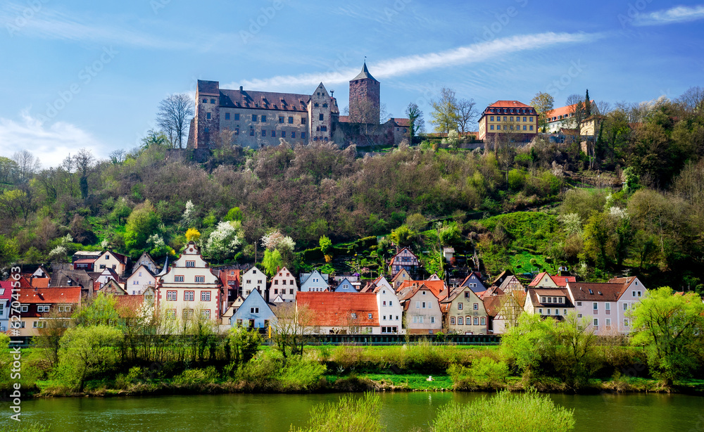 Rothenfels am Main mit Burg im Landkreis Main-Spessart, Bayern, Deutschland