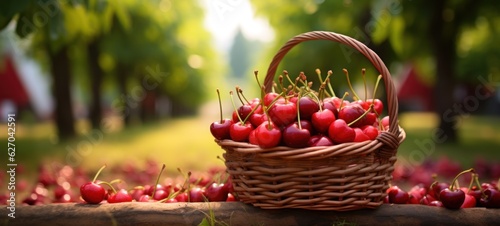 cherry in a basket in the garden