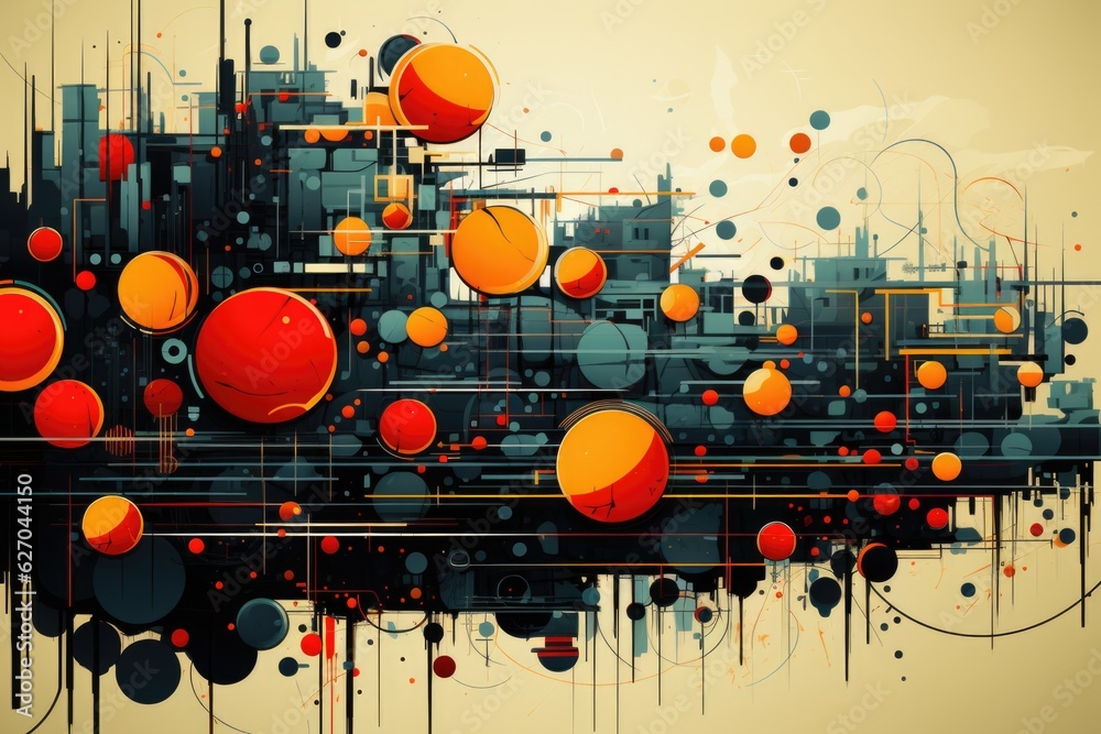 Obraz premium A schematic abstract picture of a city with of circles.