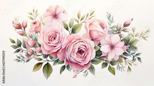 Floral pattern with roses  watercolor. illustration. Generative AI