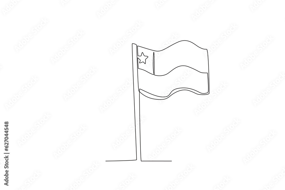 A Chilean flag flutters on a pole. Fiestas patrias chile