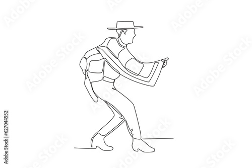 Side view of a man dancing at a Chilean festival. Fiestas patrias chile